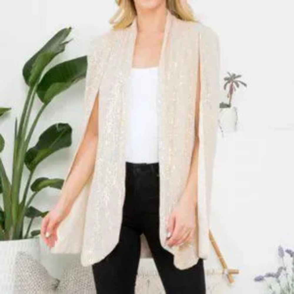 stunning sequin cape blazer